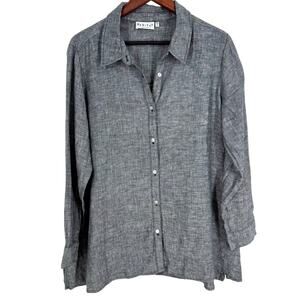 Habitat Sz Medium 100% LINEN Gray Long Sleeve Wearable Art Blouse Shirt Top